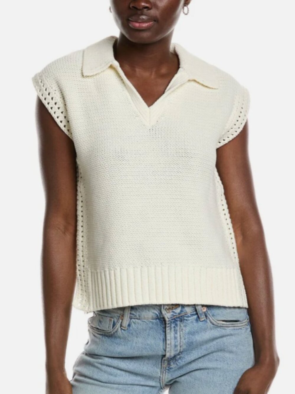 Michael Stars | Torrance Collared Sweater Vest in Chalk
